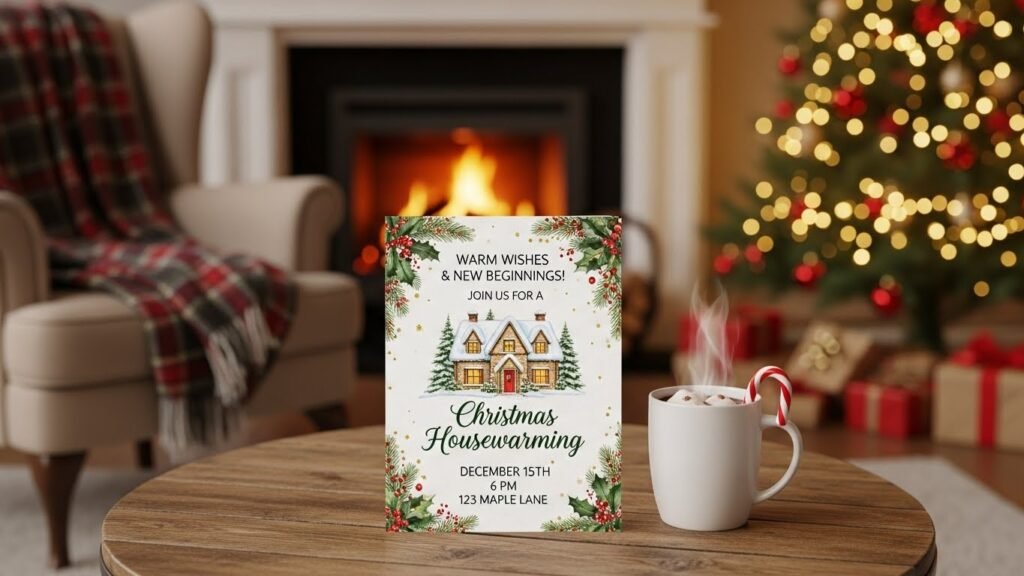 Christmas housewarming invitation wording by artisan anthology.