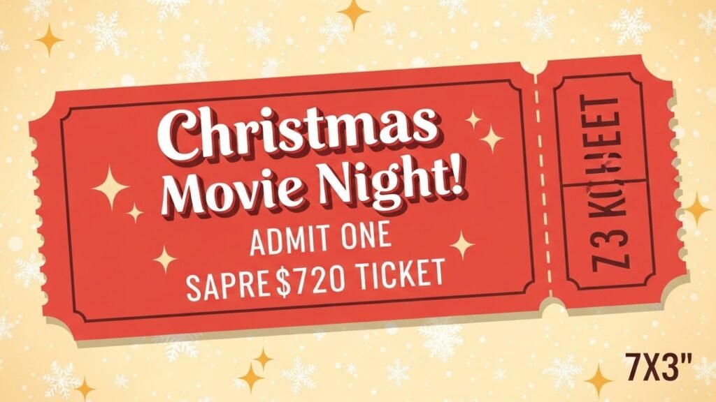 Christmas movie night ticket template printable by  artisan anthology.