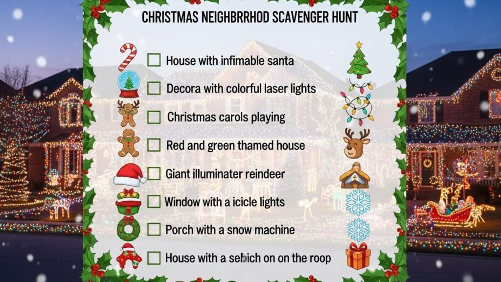 Christmas neighborhood lights scavenger hunt printable by artisan anthology.