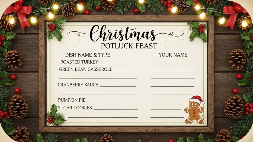 Christmas potluck sign-up sheet printable by artisan anthology.