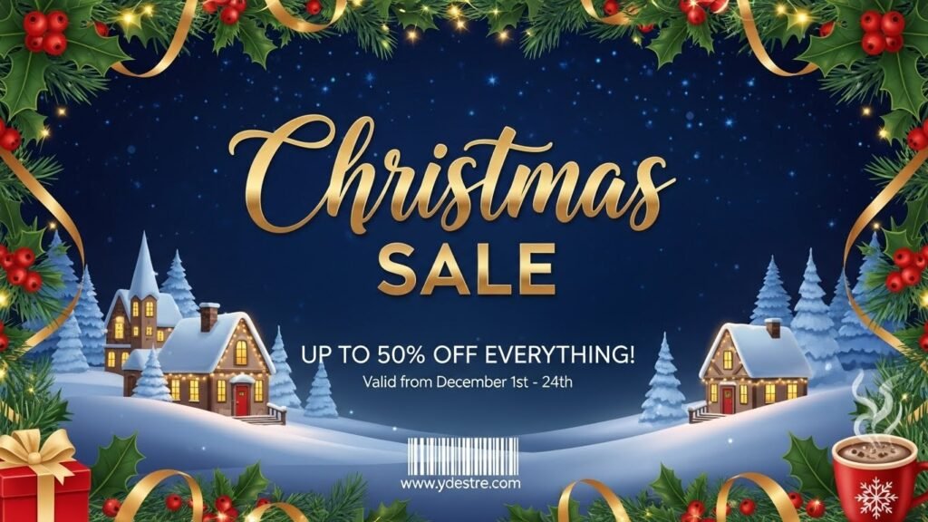 Christmas promotional flyer template editable in Canva by artisan anthology.