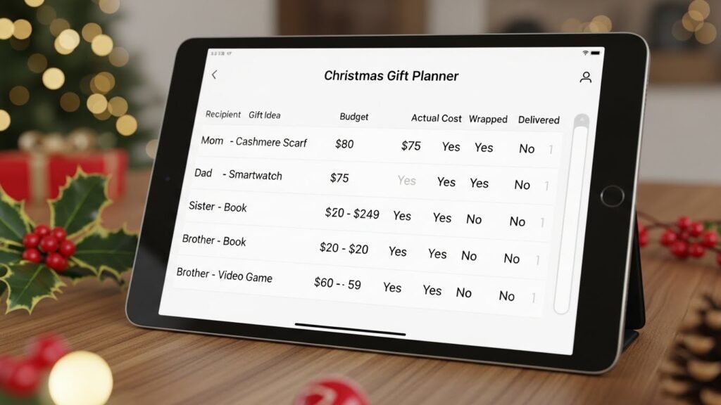Christmas shopping list digital template for organized gift buying by artisan anthology.