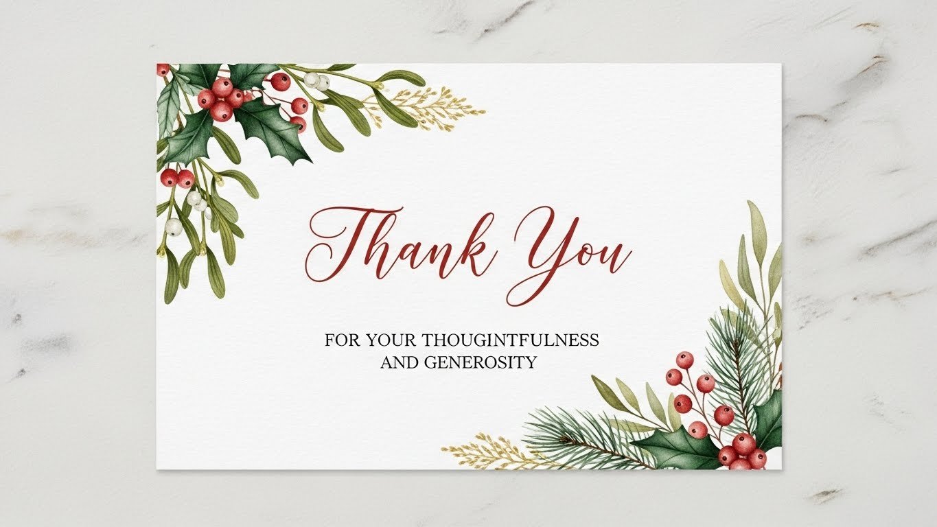 Christmas thank-you message card template printable.by artisan anthology.