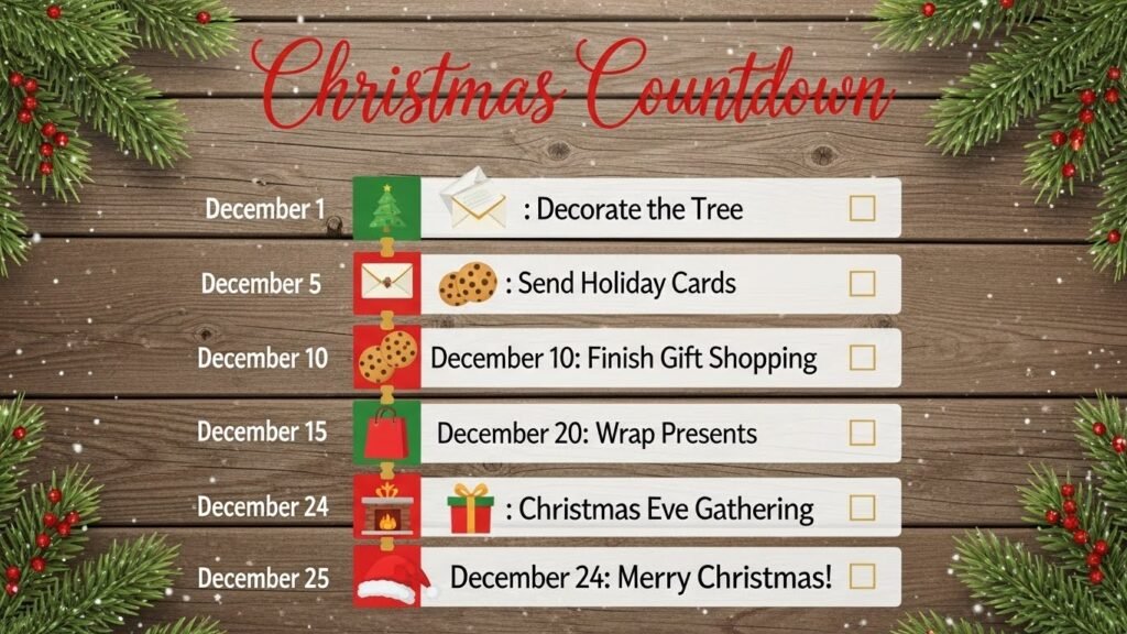 Editable Christmas timeline checklist printable.by artisan anthology.