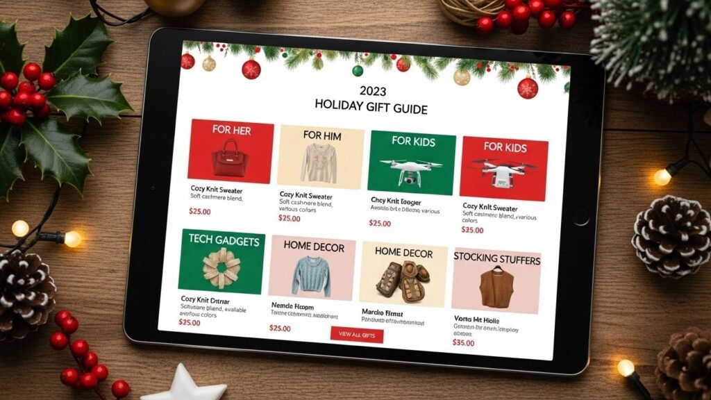 Holiday gift guide Canva template by artisan anthology.