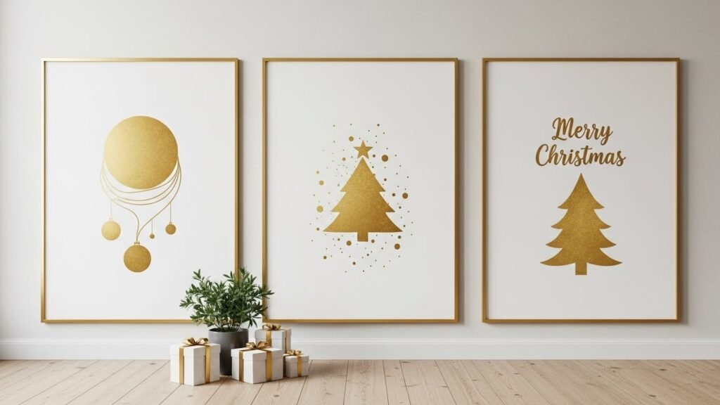 Luxury gold Christmas wall art printable by artisan anthology.