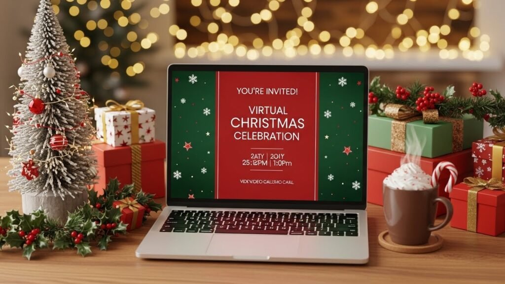 Virtual Christmas party invite template by artisan anthology.