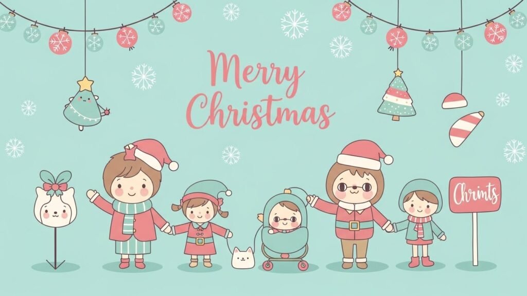 cute christmas card printable with whimsical holiday illustrations by artisan anthology