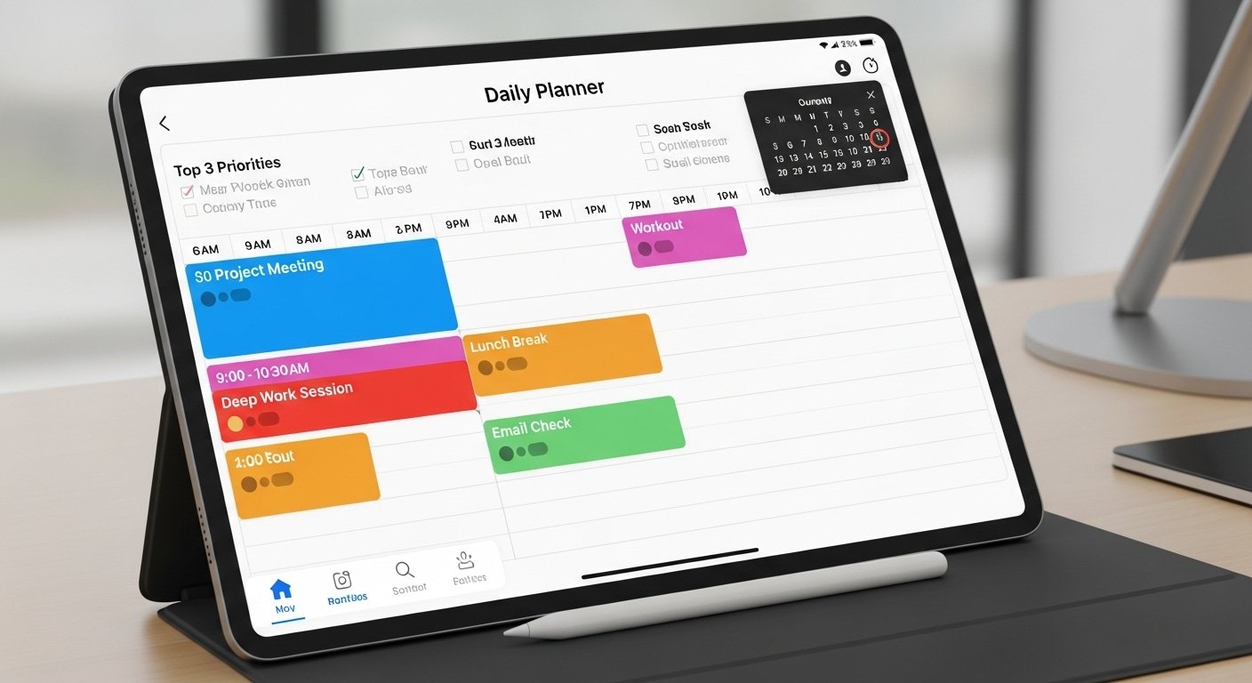 digital planner daily page time blocking by artisan anthology.