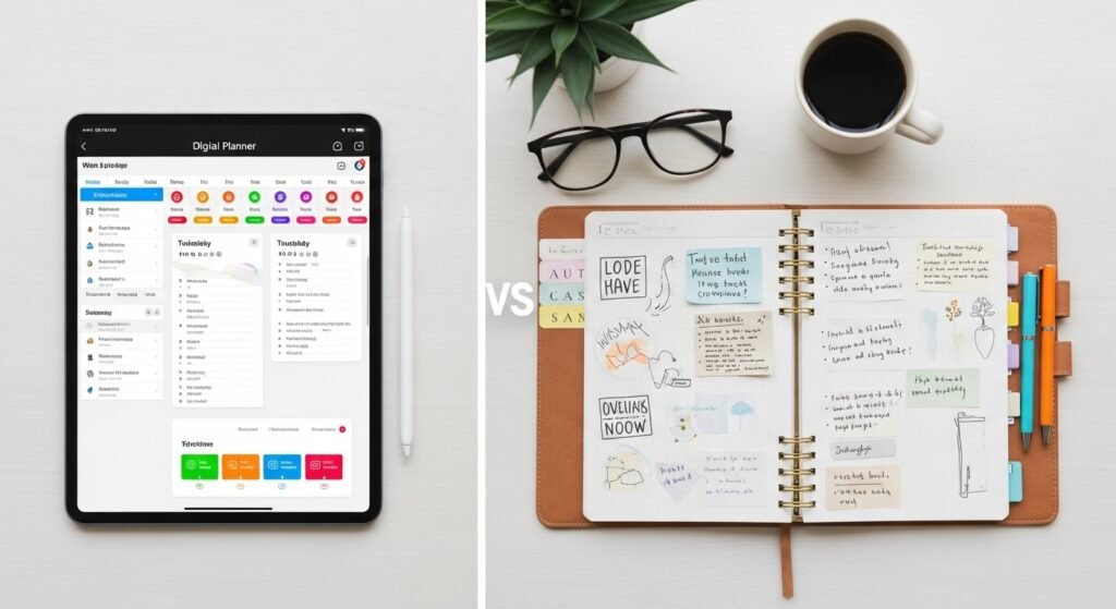 digital planner reusable pages vs paper planner by artisan anthology.
