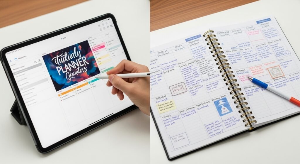 digital planner vs paper planner comparison by artisan anthology.