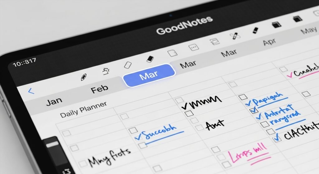 how digital planners work in GoodNotes by artisan anthology.