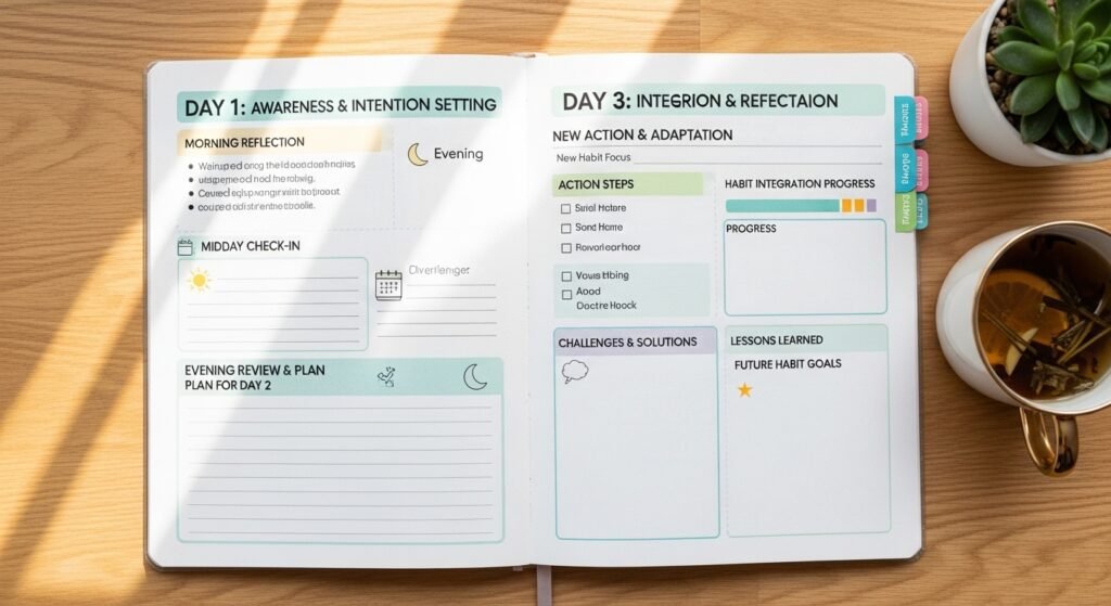 3-day habit reset planner layout for habit recovery by artisan anthology.