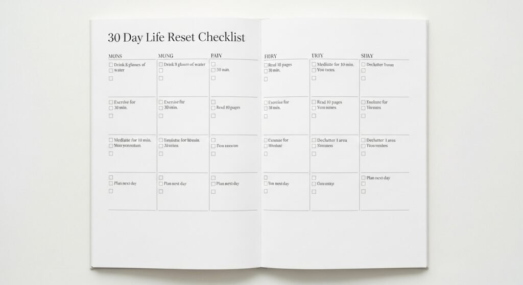 30 day life reset planner checklist by artisan anthology.
