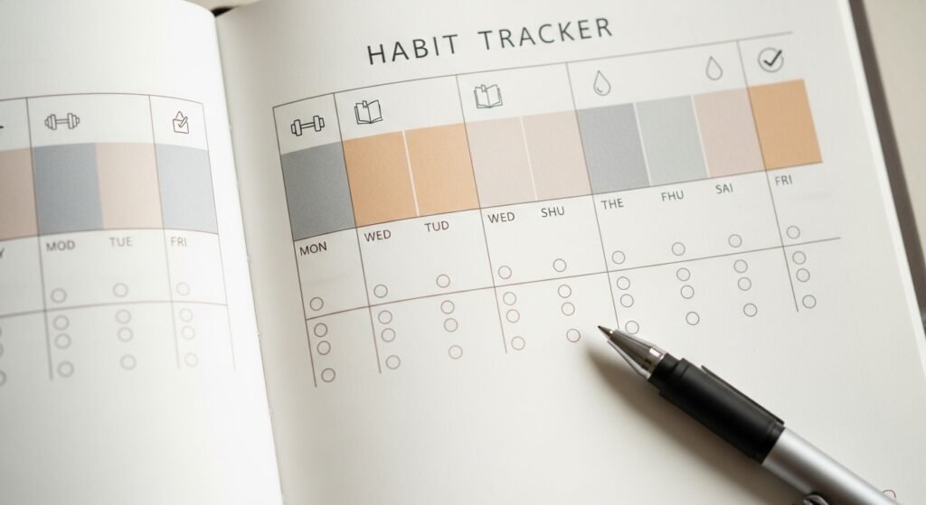 Daily habit tracker inside a planner by artisan anthology.