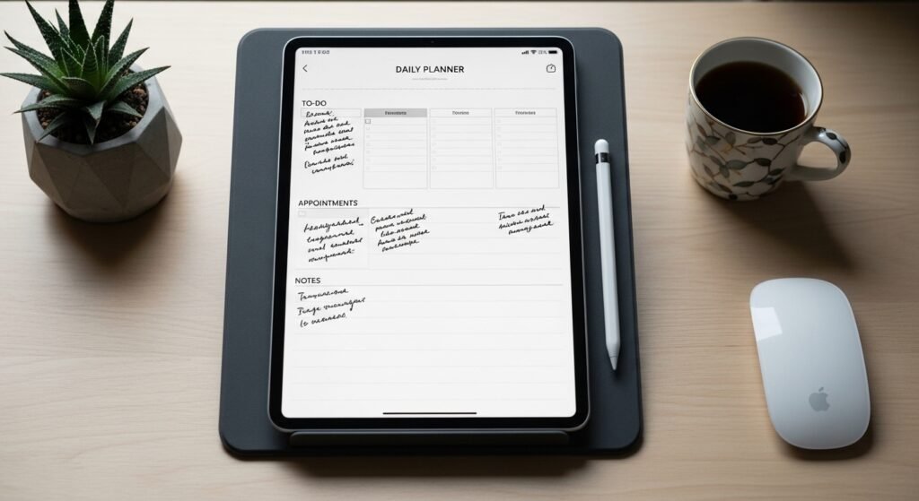 Digital daily planner with Apple Pencil handwriting by artisan anthology.
