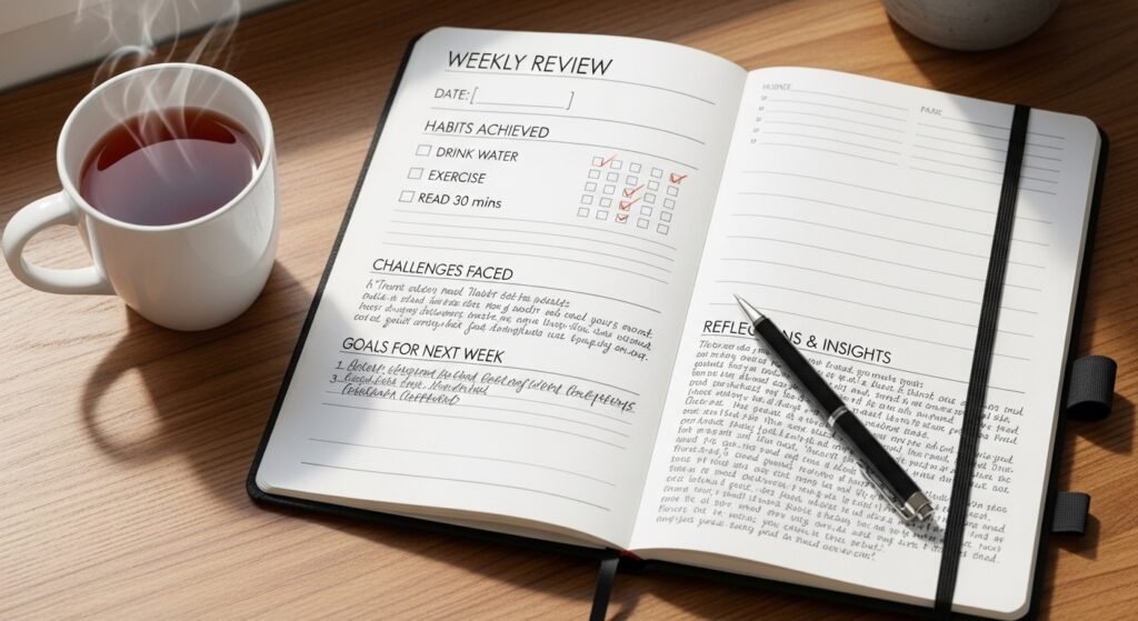 Habit tracker review section analyzing missed habits by artisan anthology.