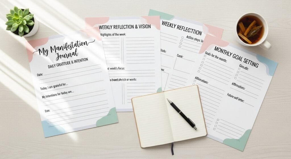 Printable manifestation journal for beginners daily prompts by artisan anthology.