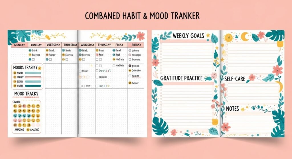 habit and mood tracker printable for mental health routines by artisan anthology.