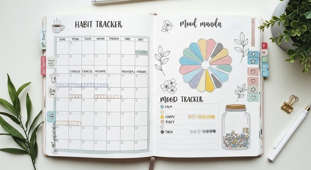 daily planner habit and mood tracker layout by artisan anthology.