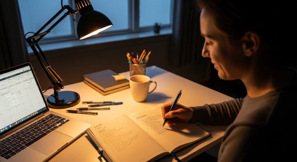 daily planner review routine for improvement by artisan anthology.