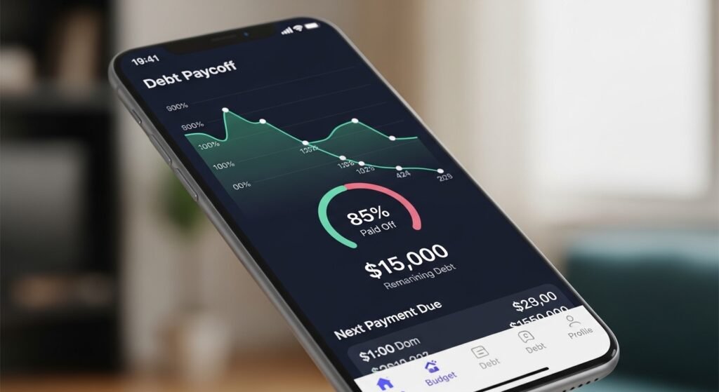 debt snowball tracker in fintech budgeting app by artisan anthology.