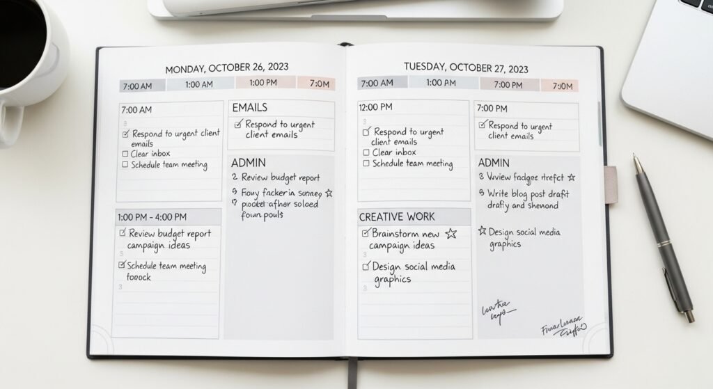 decluttered daily planner layout for improved productivity and clarity by artisan anthology.
