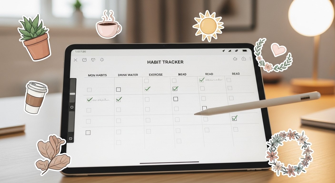 digital habit tracker for consistency and productivity by artisan anthology.