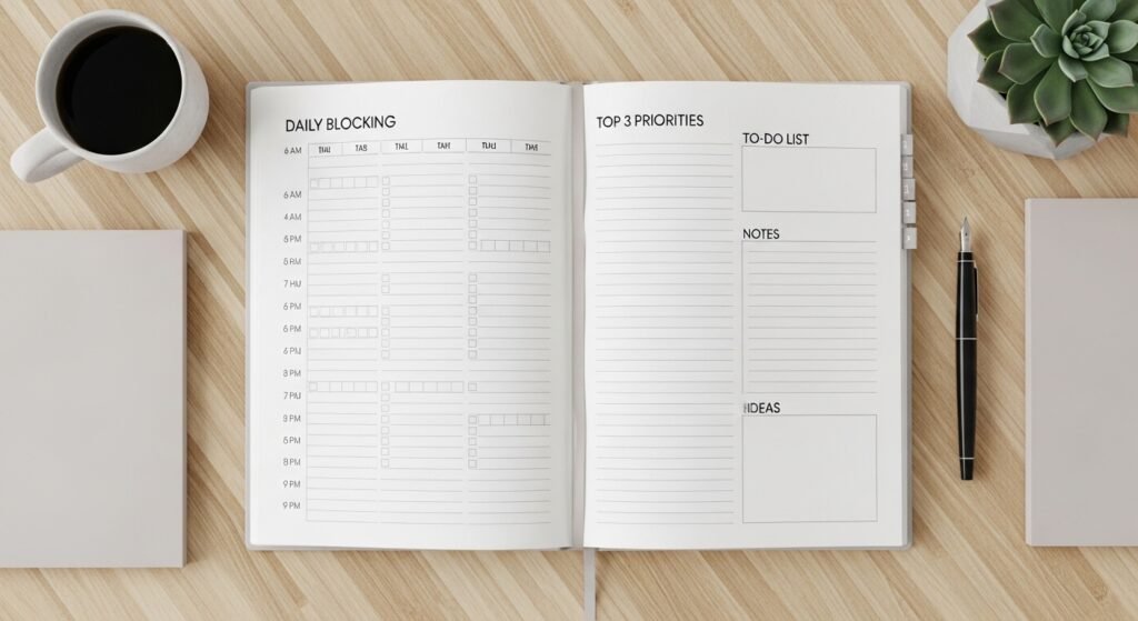 minimalist digital daily planner time block template by artisan anthology.