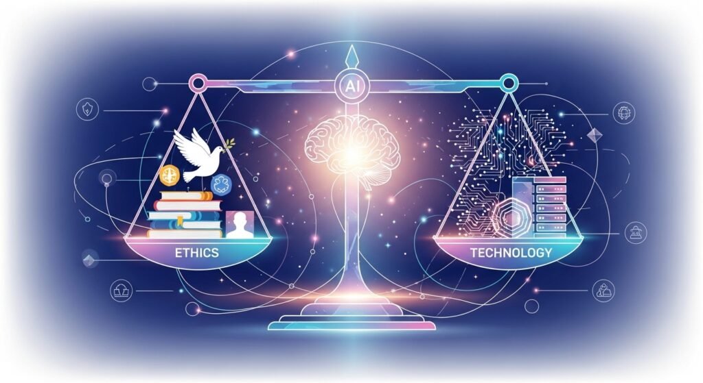 AI ethics concept with fairness and responsibility by artisan anthology.