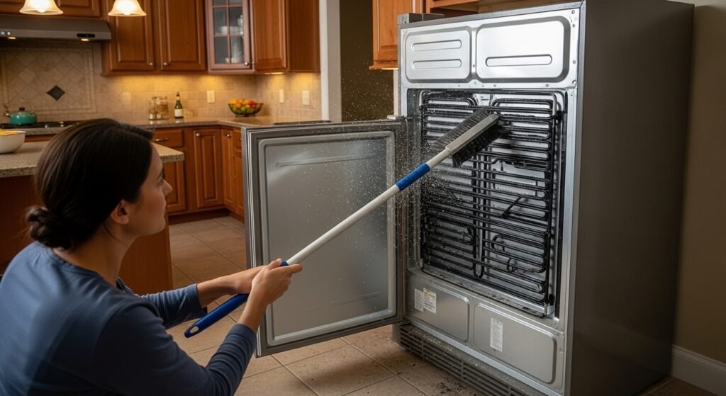 Cleaning refrigerator condenser coils for better cooling by artisan anthology.