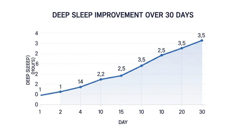 Graph showing deep sleep improvement over 30 days by artisan anthology.