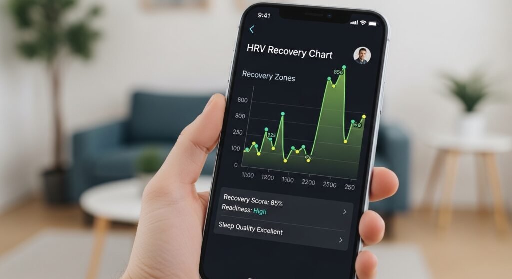 HRV recovery chart on fitness app by artisan anthology.
