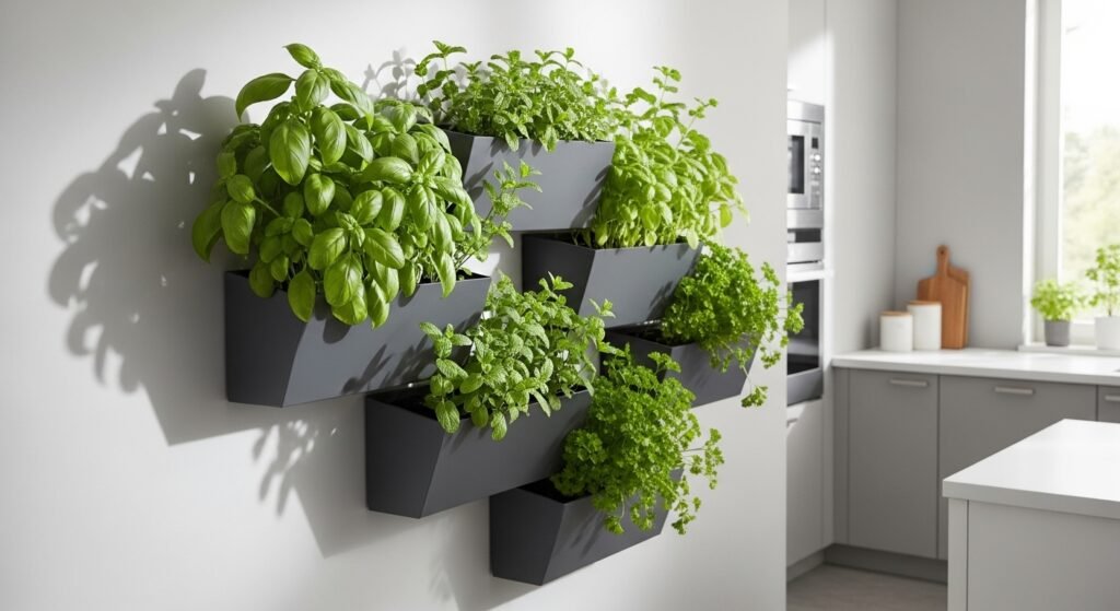 Indoor kitchen vertical herb garden setup by artisan anthology.