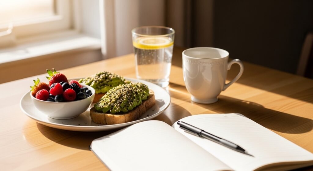 Morning biohacking routine with sunlight exposure for better health and energy by artisan anthology.