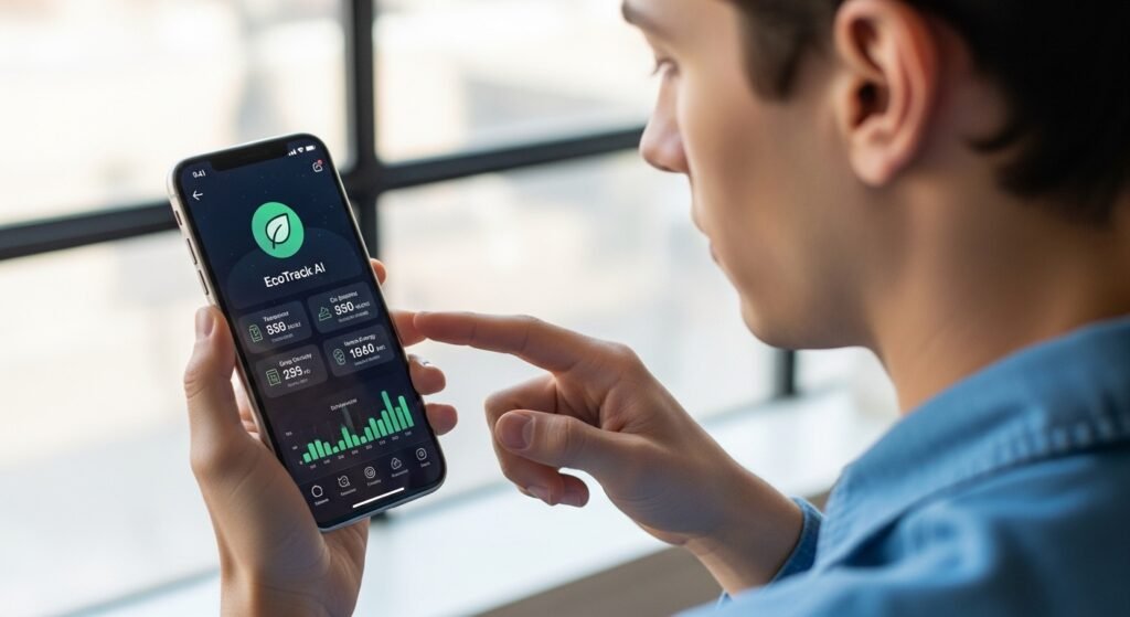Tracking carbon footprint using AI mobile app by artisan anthology.