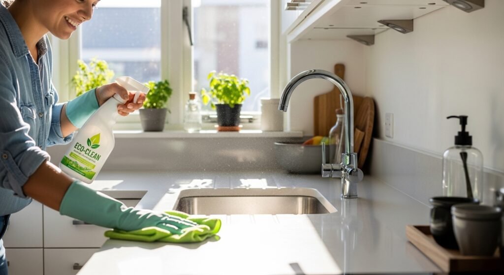 Using eco-friendly kitchen cleaner for safe home cleaning by artisan anthology.