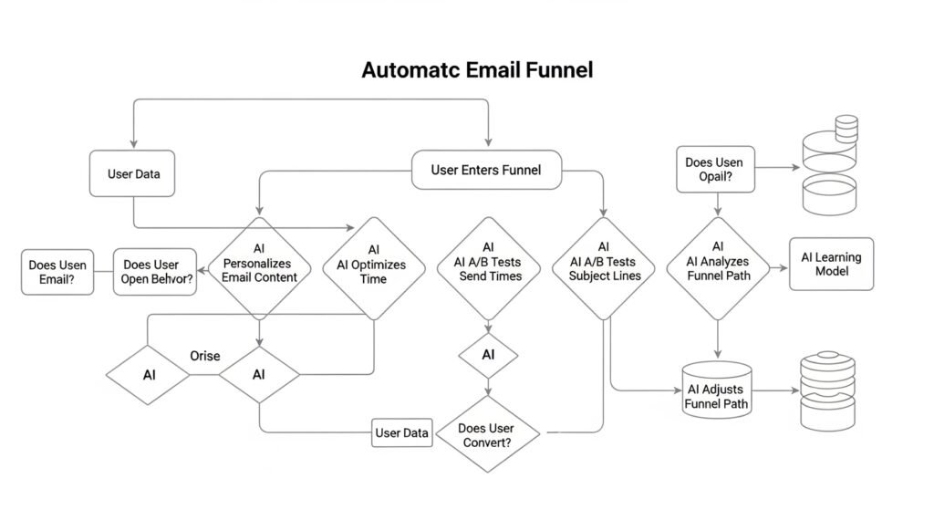 ai automated email funnel workflow diagram by artisan anthology.