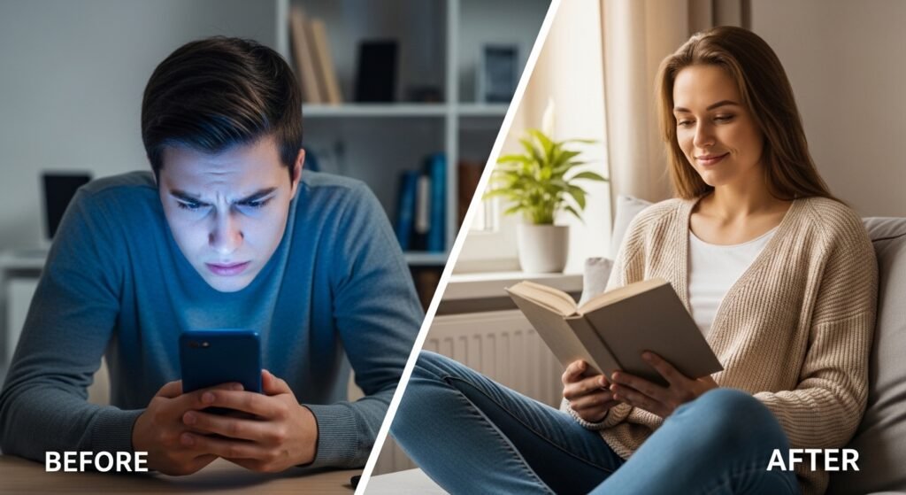 comparison of lifestyle before and after digital detox by artisan anthology.