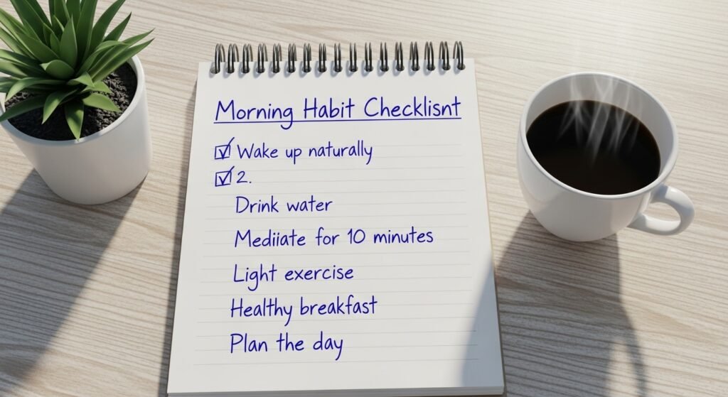 daily morning routine checklist for focus and productivity by artisan anthology.