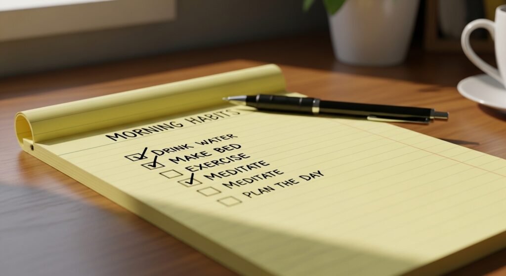 daily morning routine checklist for focus and productivity by artisan anthology.