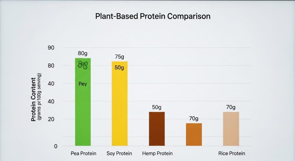 plant-based protein powder comparison chart showing protein per serving by artisan anthology.