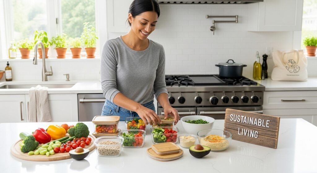 preparing sustainable meal prep using reusable containers by artisan anthology.