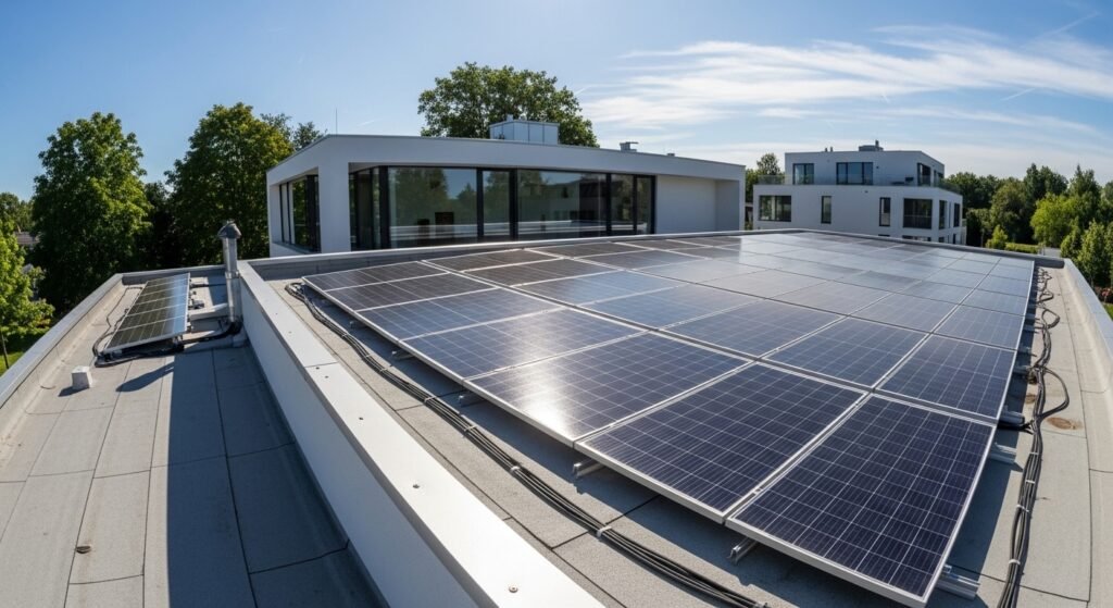 residential home with solar panels generating solar energy by artisan anthology.