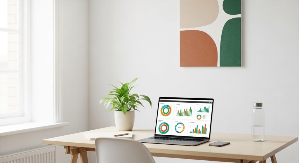 sustainability analyst working on green energy data by artisan anthology.