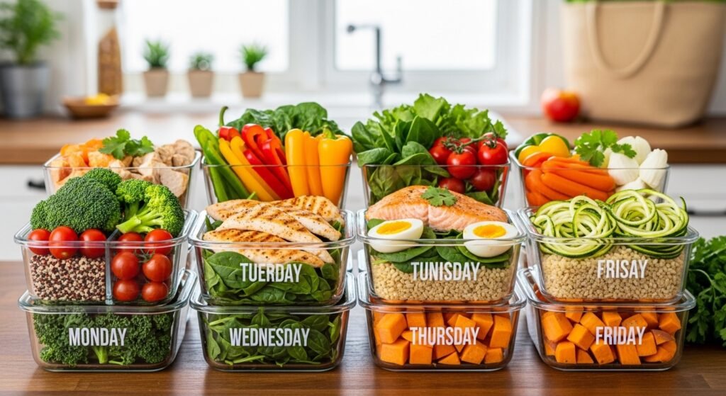 sustainable weekly meal prep planning with fresh vegetables by artisan anthology.