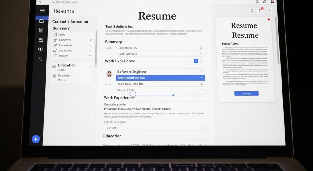 writing hybrid resume on laptop by artisan anthololgy.
