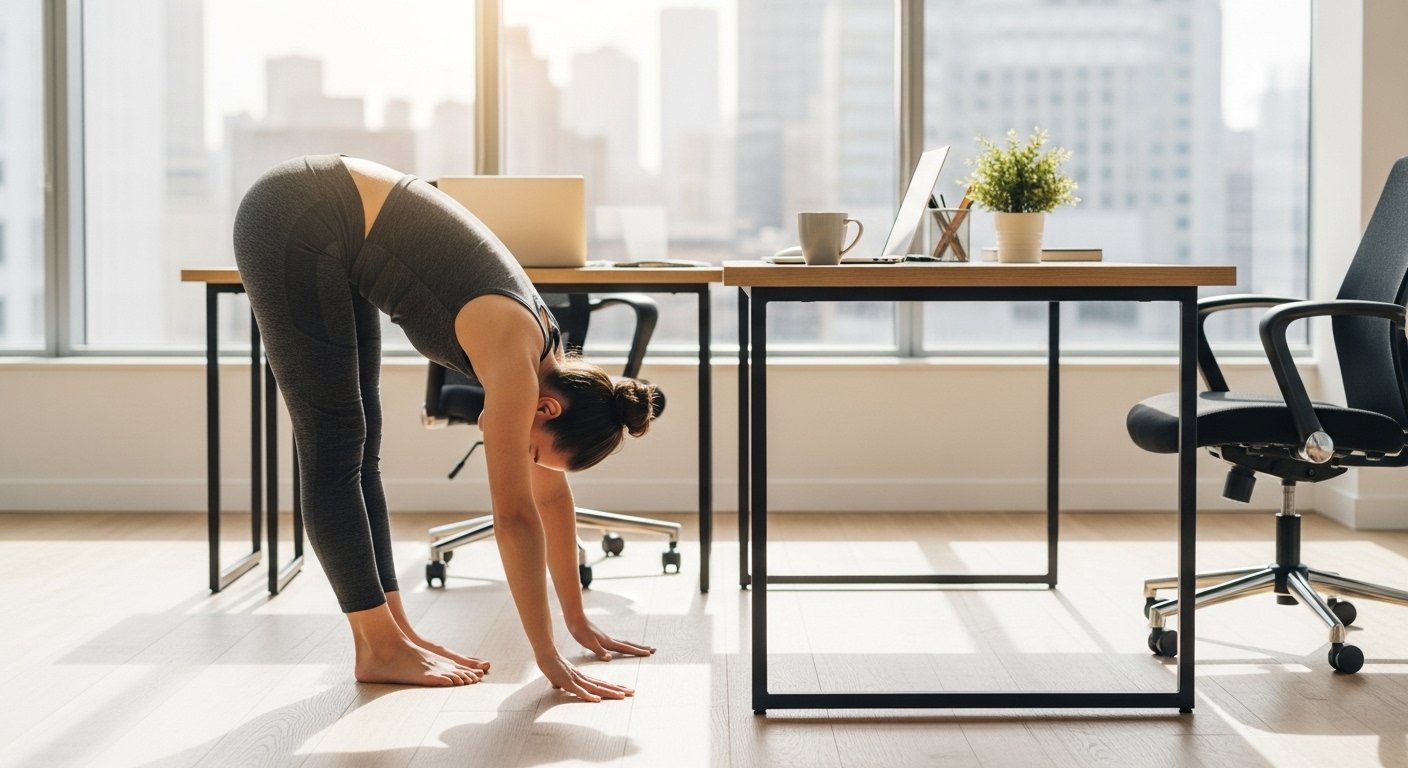 yoga stretch for desk workers to relieve back pain by artisan anthology.