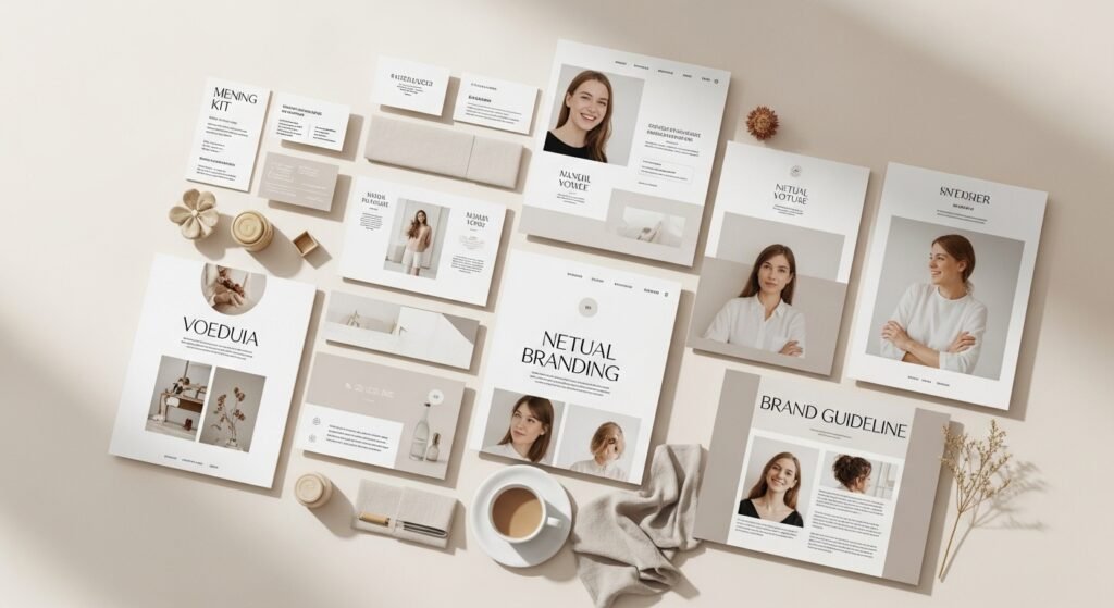 “Canva template bundle preview aesthetic neutral branding kit by artisan anthology llc.