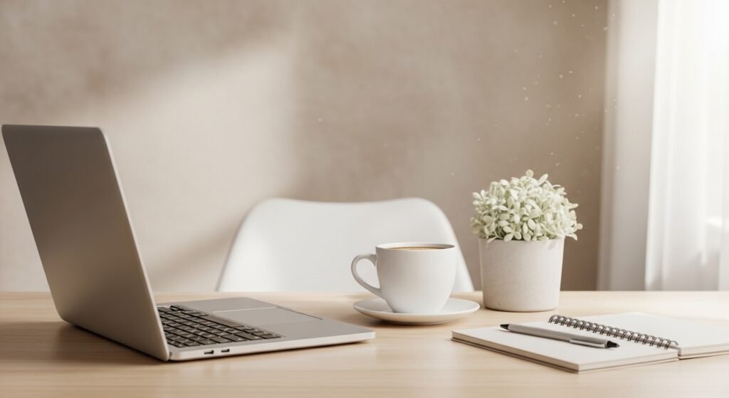 aesthetic lifestyle workspace minimal setup by artisan anthology llc.